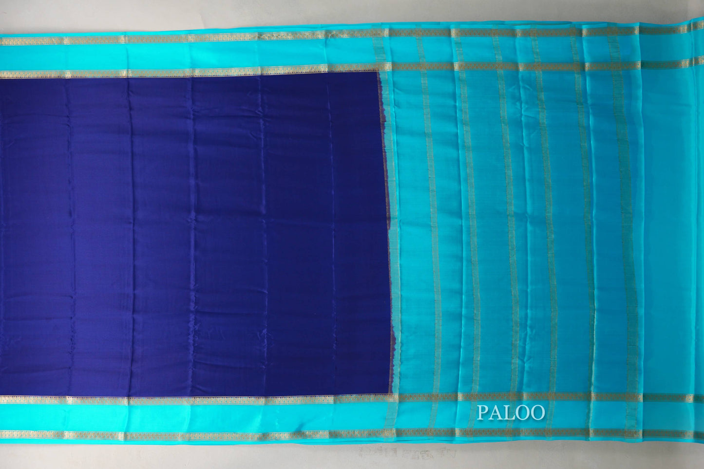 Deep Blue with Aqua Blue Borders Mysore Silk Saree SS9015