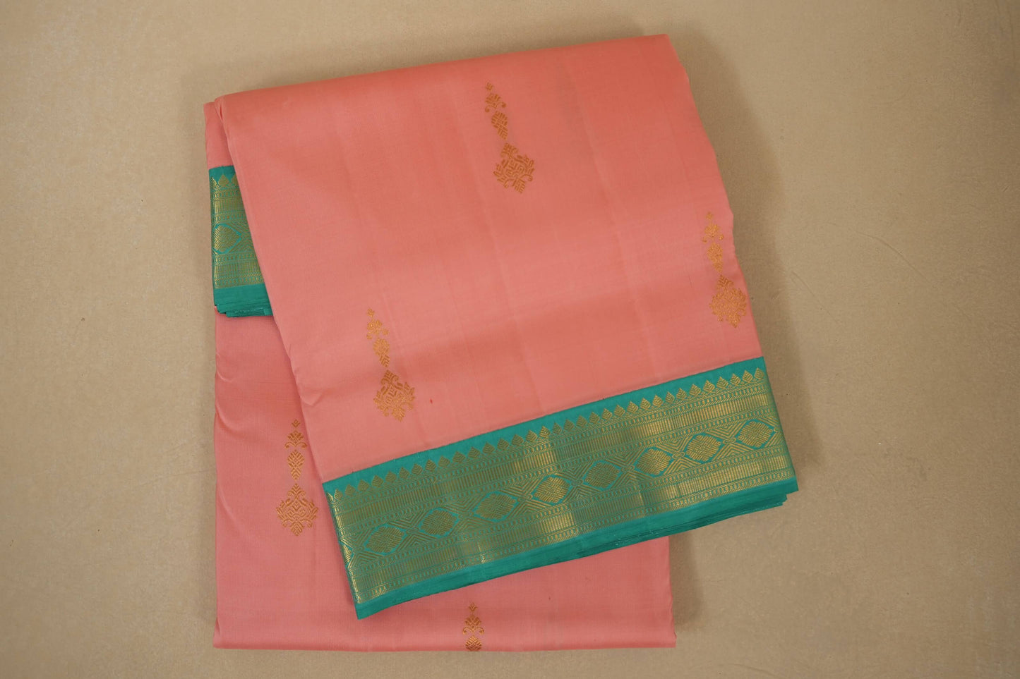 Peach pink ten yards madisar silk saree
