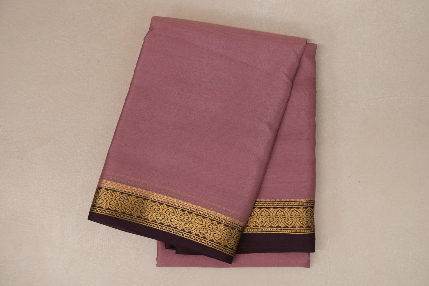 folded Dusty Rose Pink Mysore Silk Saree 