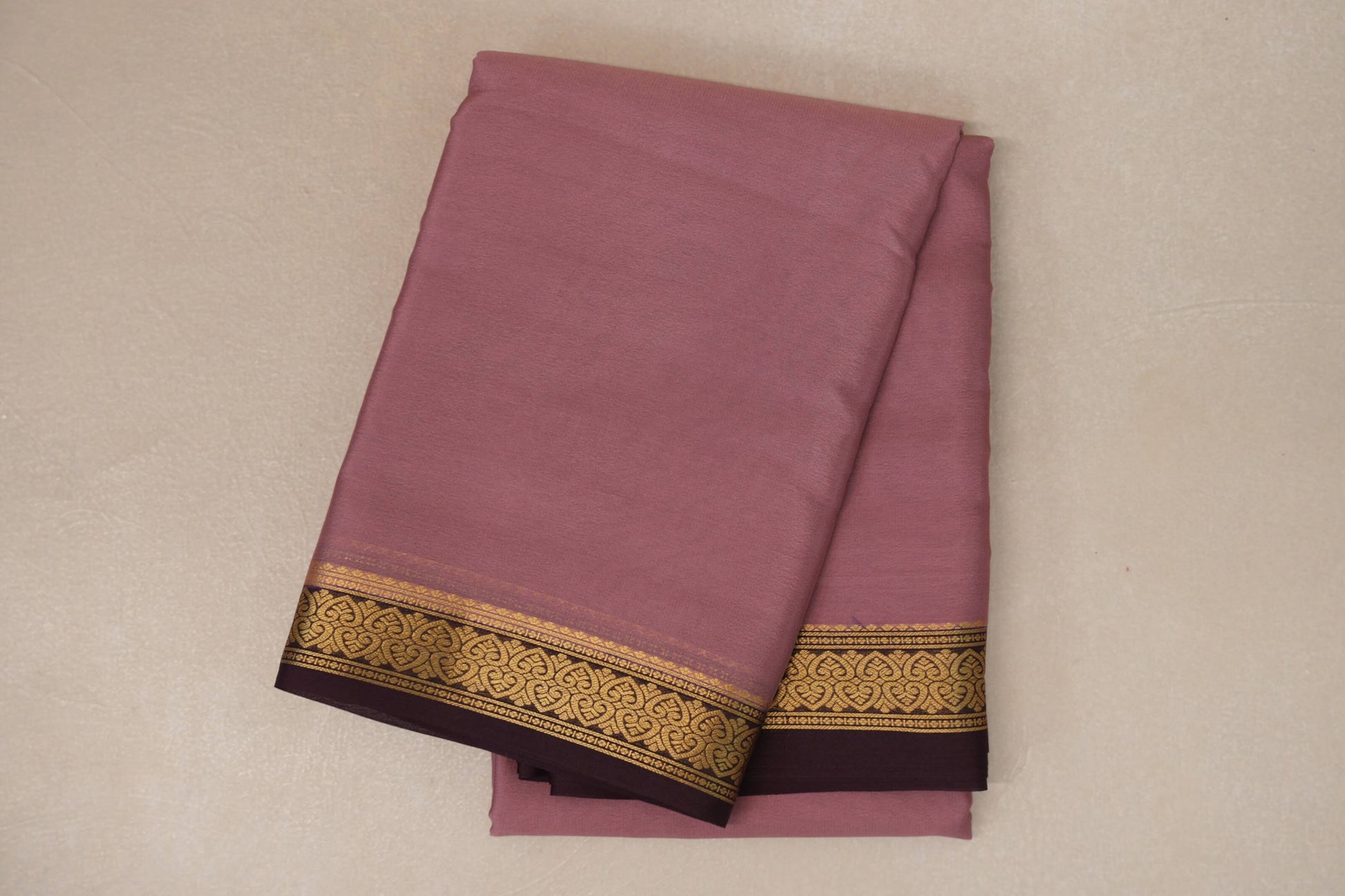 folded Dusty Rose Pink Mysore Silk Saree 