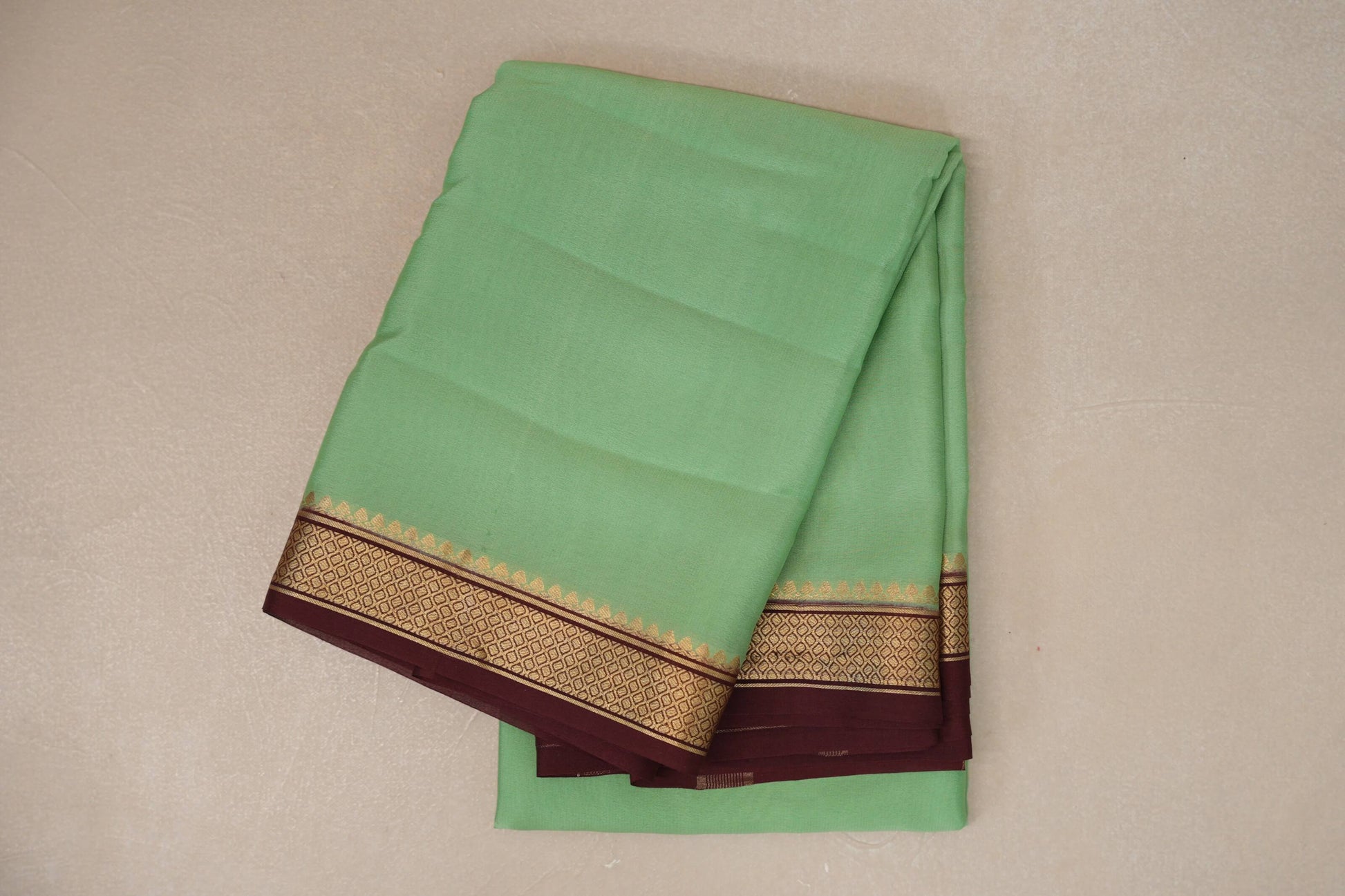 folded Pastel Pistachio Green Mysore Silk Saree