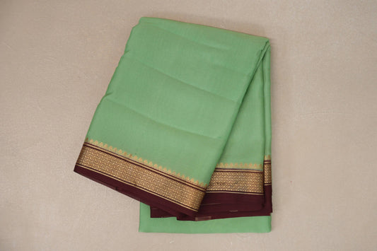 Pastel Pistachio Green with Deep Maroon Borders Mysore Silk Saree SS9019