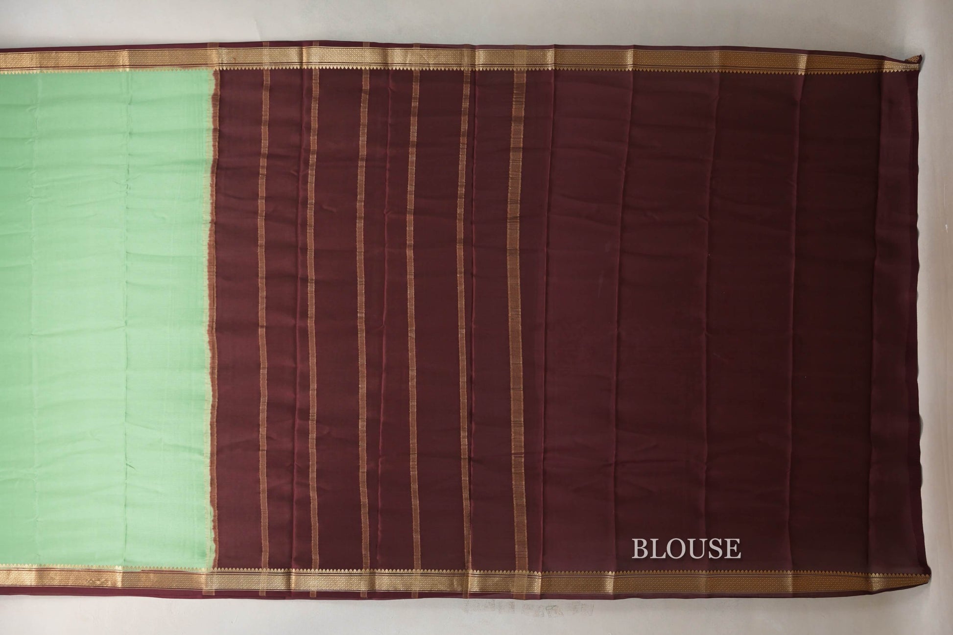 Pastel Pistachio Green Mysore Silk Saree blouse