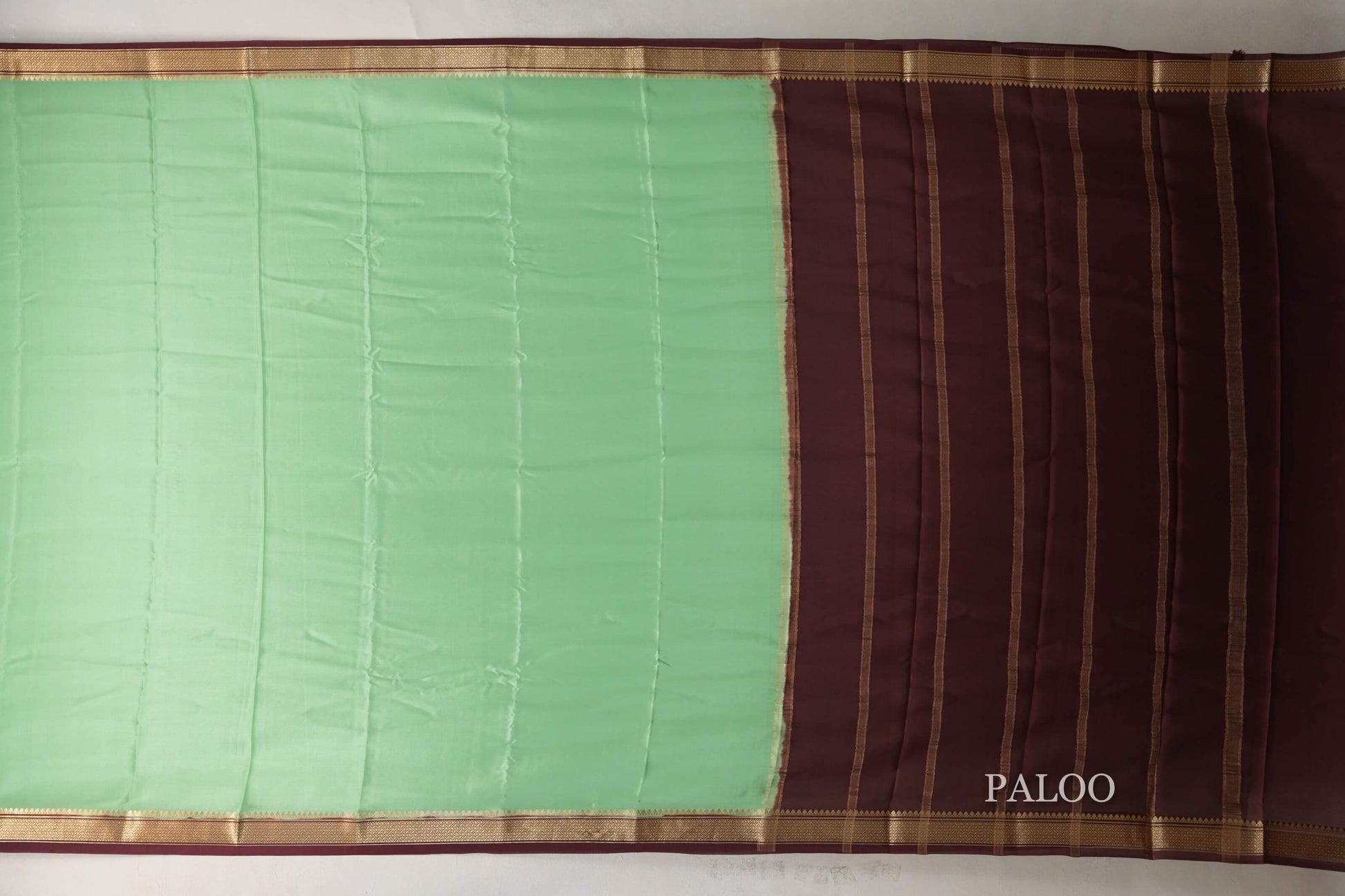 Pastel Pistachio Green Mysore Silk Saree paloo