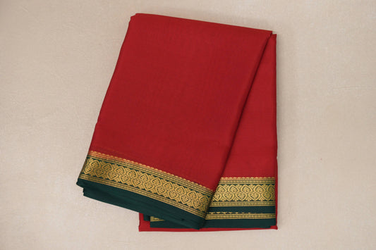 Red with Dark Green Borders Mysore Silk Saree SS9020