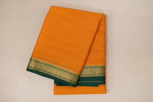 Bright Mango Yellow with Bottle Green Borders Mysore Silk Saree SS9021