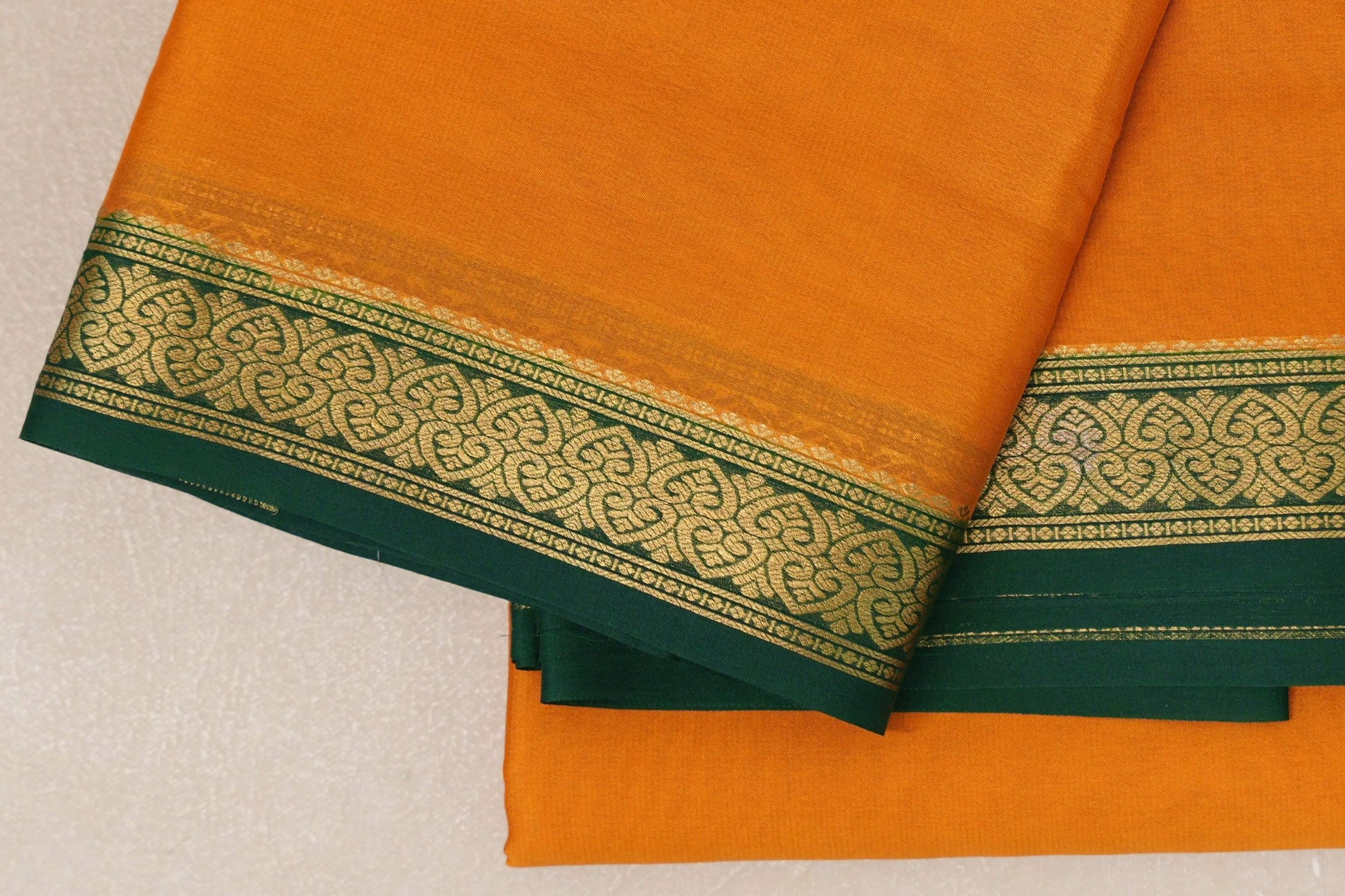 Bright Mango Yellow Mysore Silk Saree border zoom