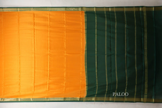 Bright Mango Yellow with Bottle Green Borders Mysore Silk Saree SS9021