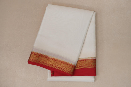 Milk White with Bright Red Borders Mysore Silk Saree SS9023