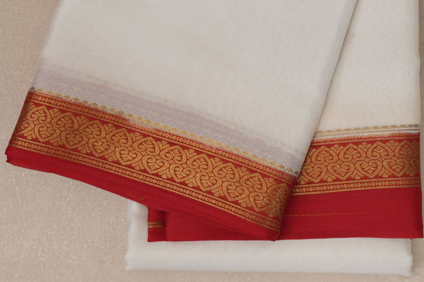 Milk White Mysore Silk Saree  border zoom