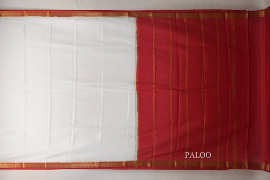 Milk White with Bright Red Borders Mysore Silk Saree SS9023