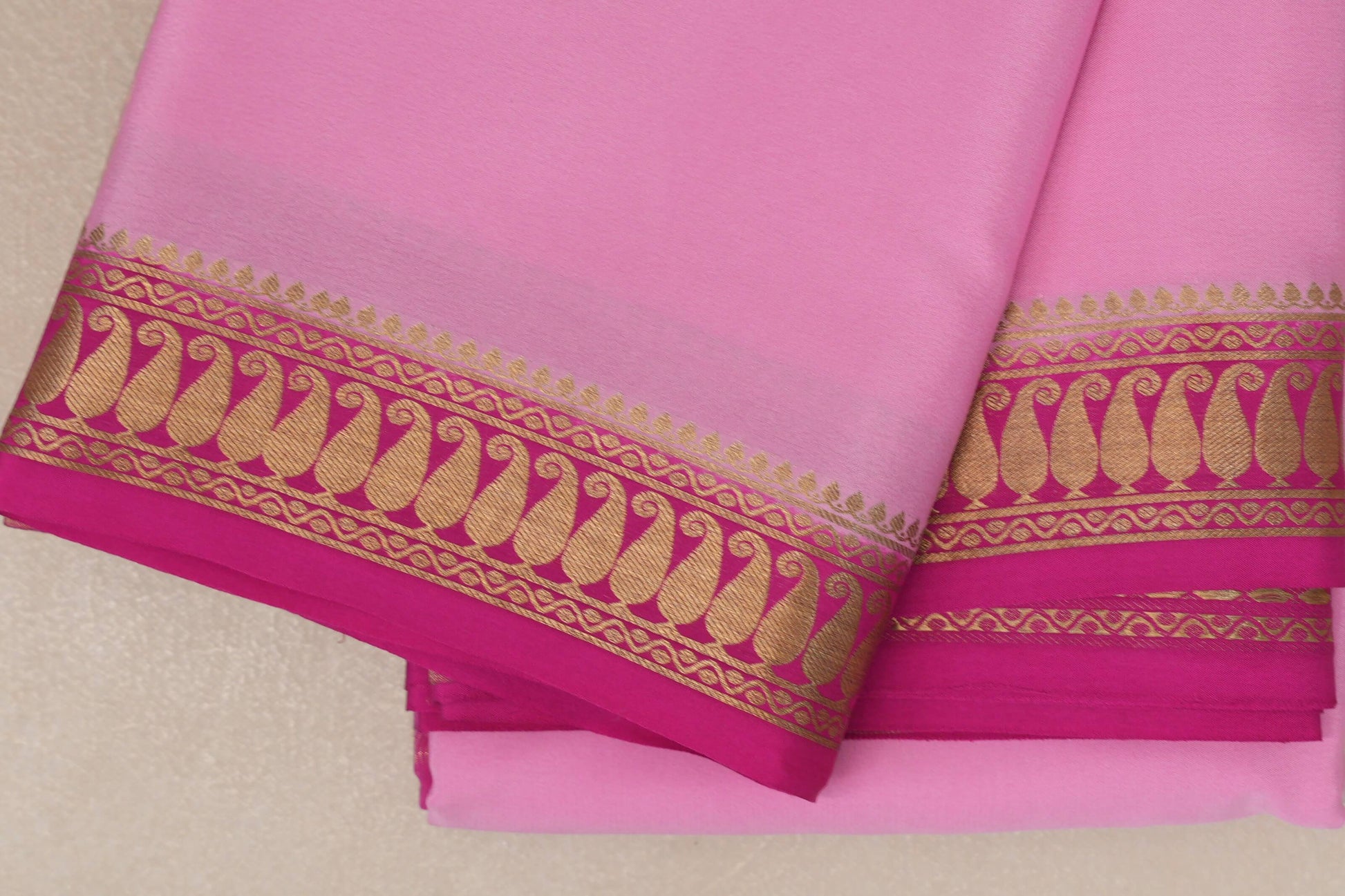 Baby Pink Mysore Silk Saree  border zoom