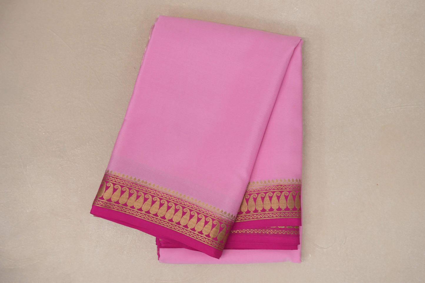 folded Baby Pink Mysore Silk Saree 