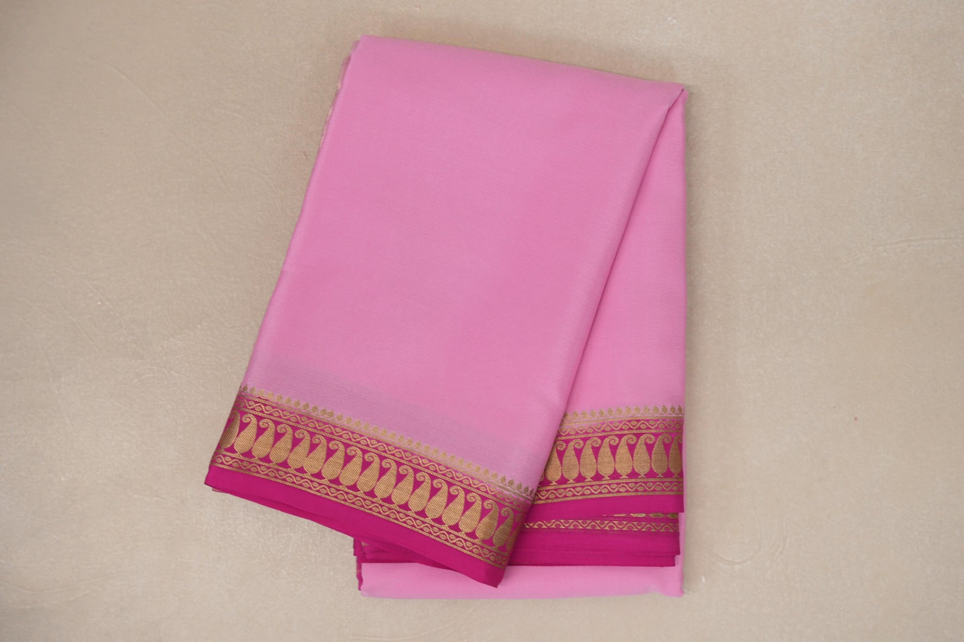 folded Baby Pink Mysore Silk Saree 