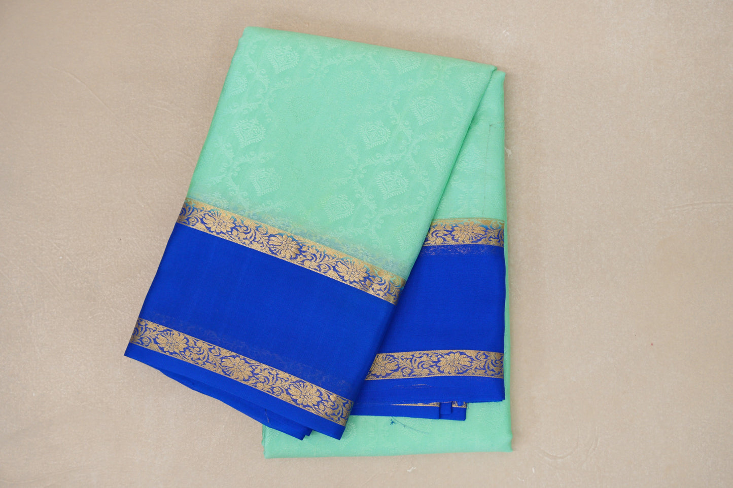 Bright Sea Green with Royal Blue Borders Mysore Silk Saree SS9026