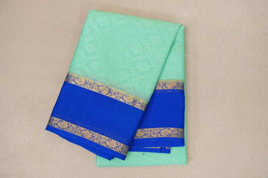 Bright Sea Green with Royal Blue Borders Mysore Silk Saree SS9026