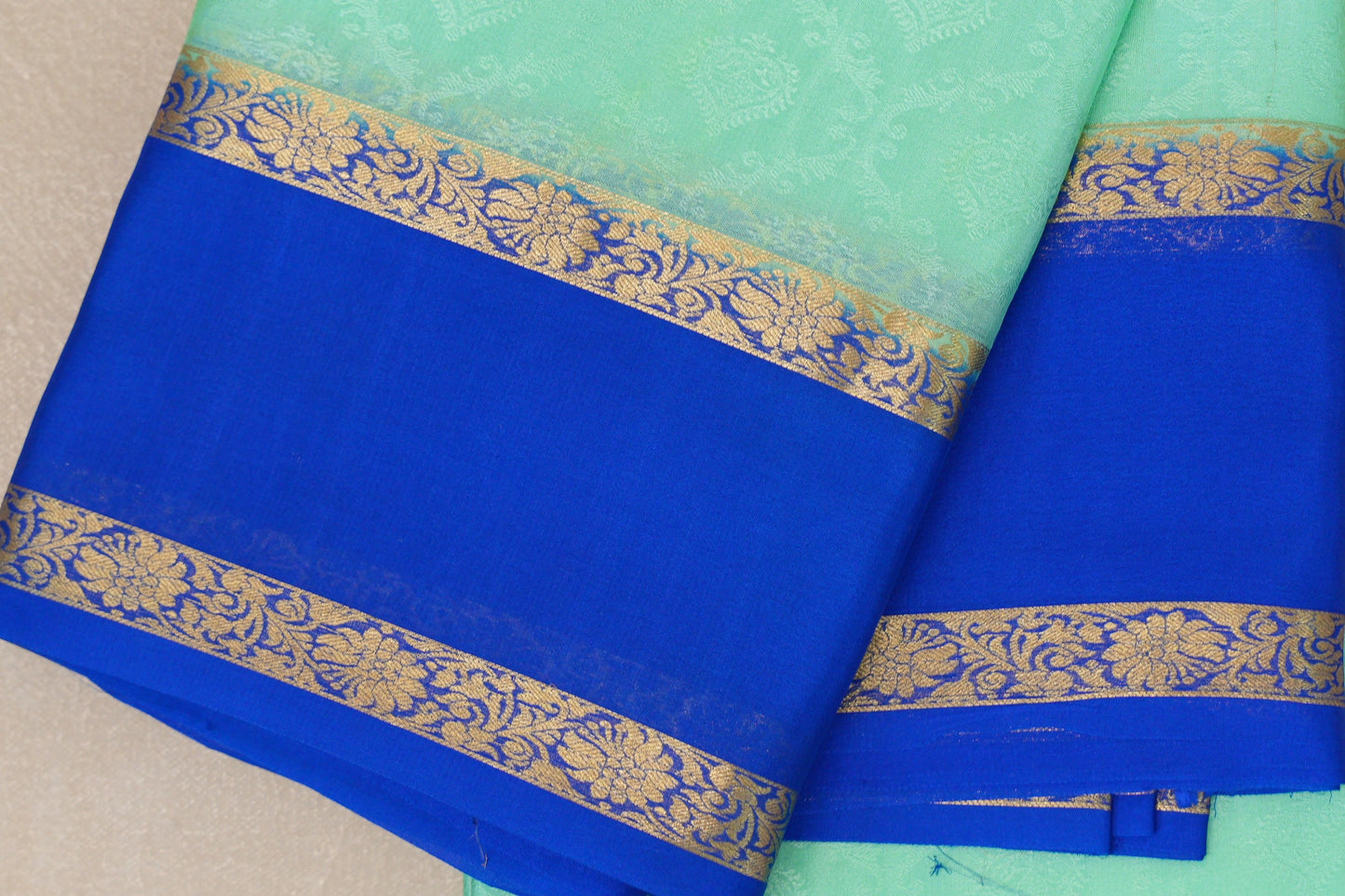 Bright Sea Green with Royal Blue Borders Mysore Silk Saree SS9026