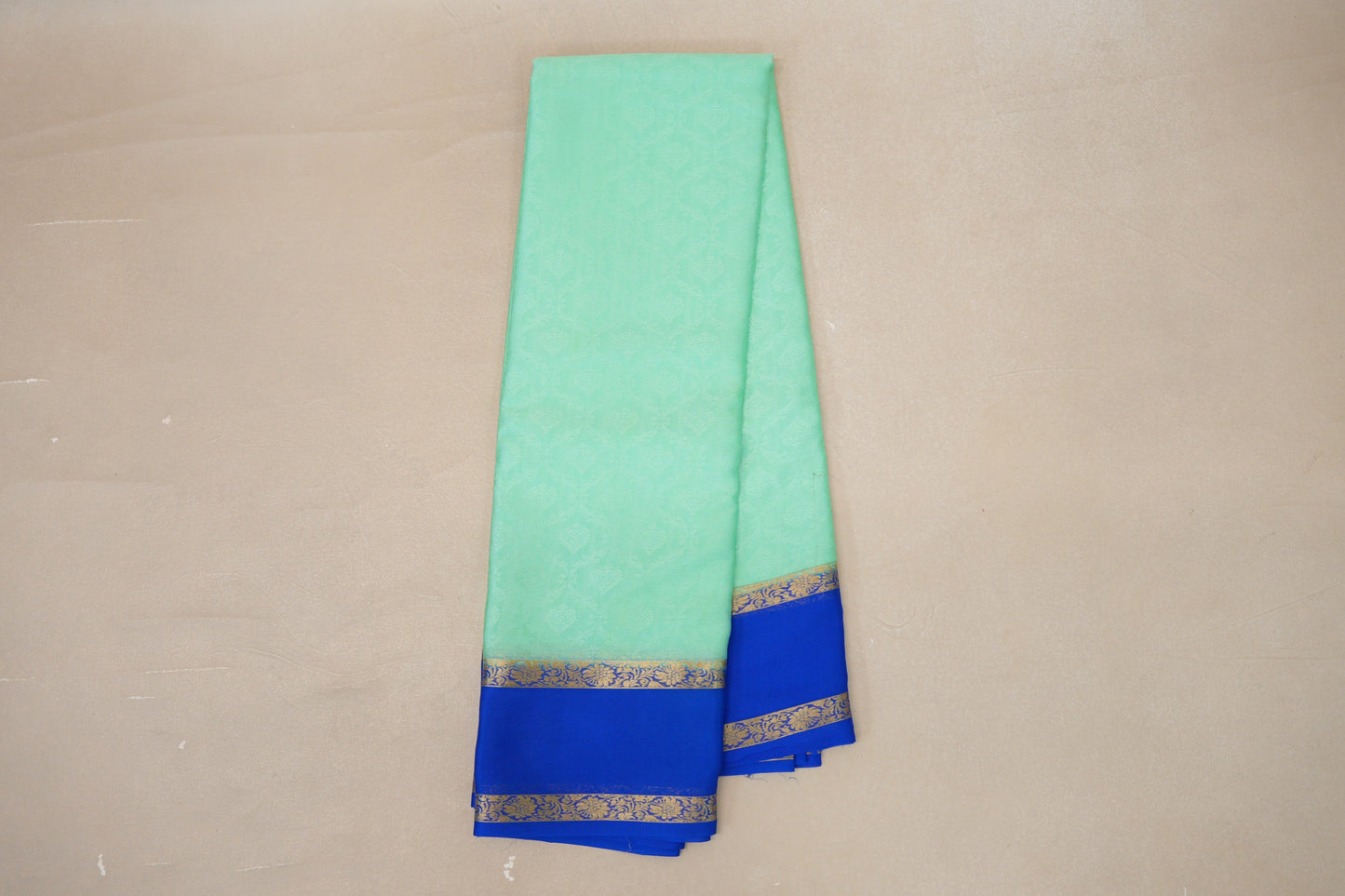 Bright Sea Green with Royal Blue Borders Mysore Silk Saree SS9026
