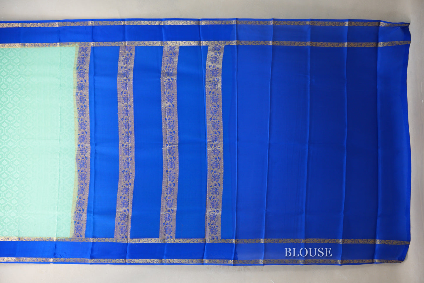 Bright Sea Green with Royal Blue Borders Mysore Silk Saree SS9026