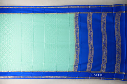 Bright Sea Green with Royal Blue Borders Mysore Silk Saree SS9026