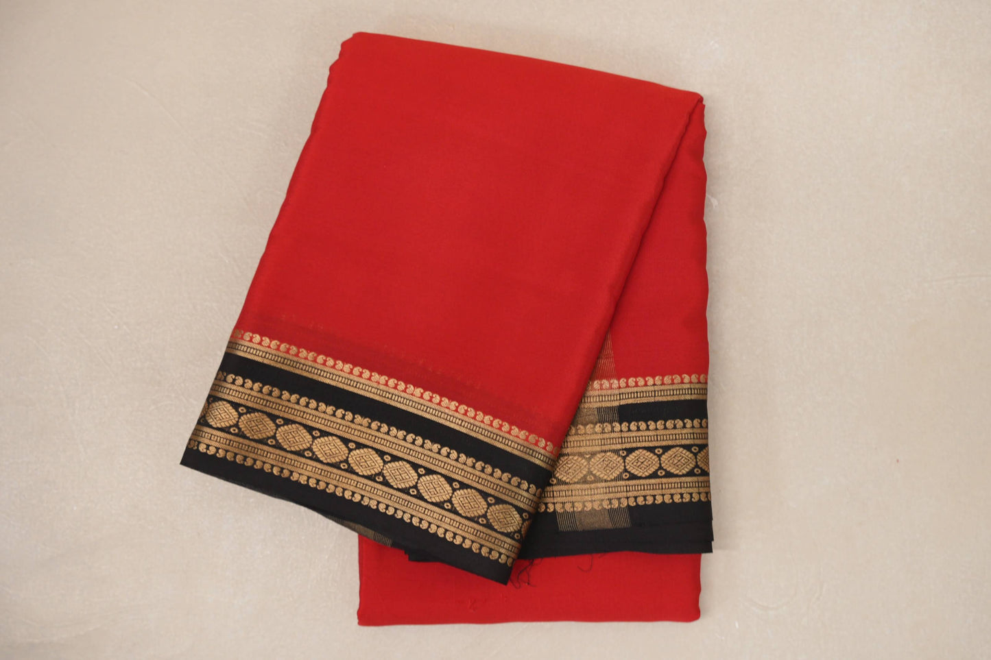 Bright Red with Dark Coffee Brown Borders Mysore Silk Saree SS9028