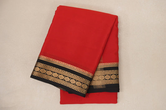 Bright Red with Dark Coffee Brown Borders Mysore Silk Saree SS9028