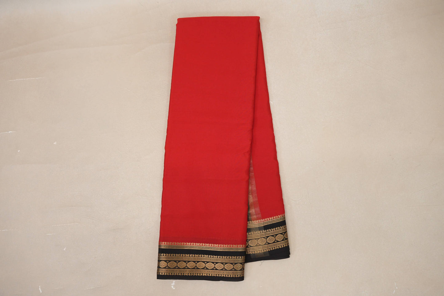 Bright Red with Dark Coffee Brown Borders Mysore Silk Saree SS9028