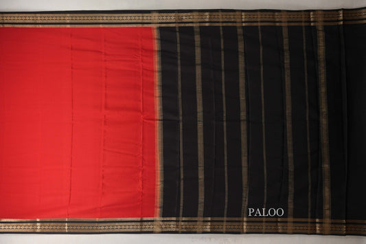 Bright Red with Dark Coffee Brown Borders Mysore Silk Saree SS9028