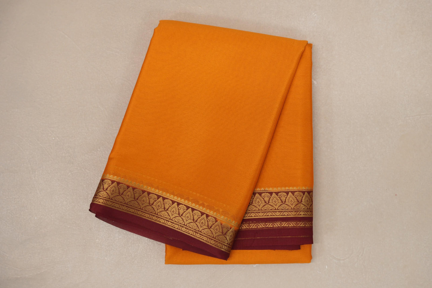 Mustard Orange with Maroon Borders Mysore Silk Saree SS9030