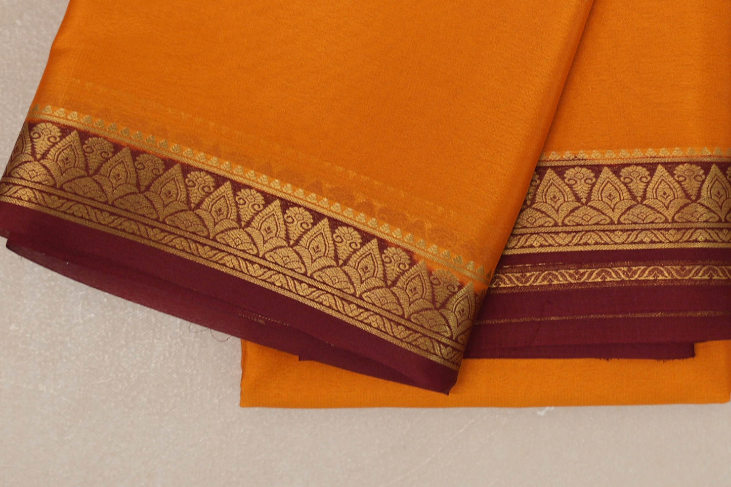 Mustard Orange with Maroon Borders Mysore Silk Saree SS9030