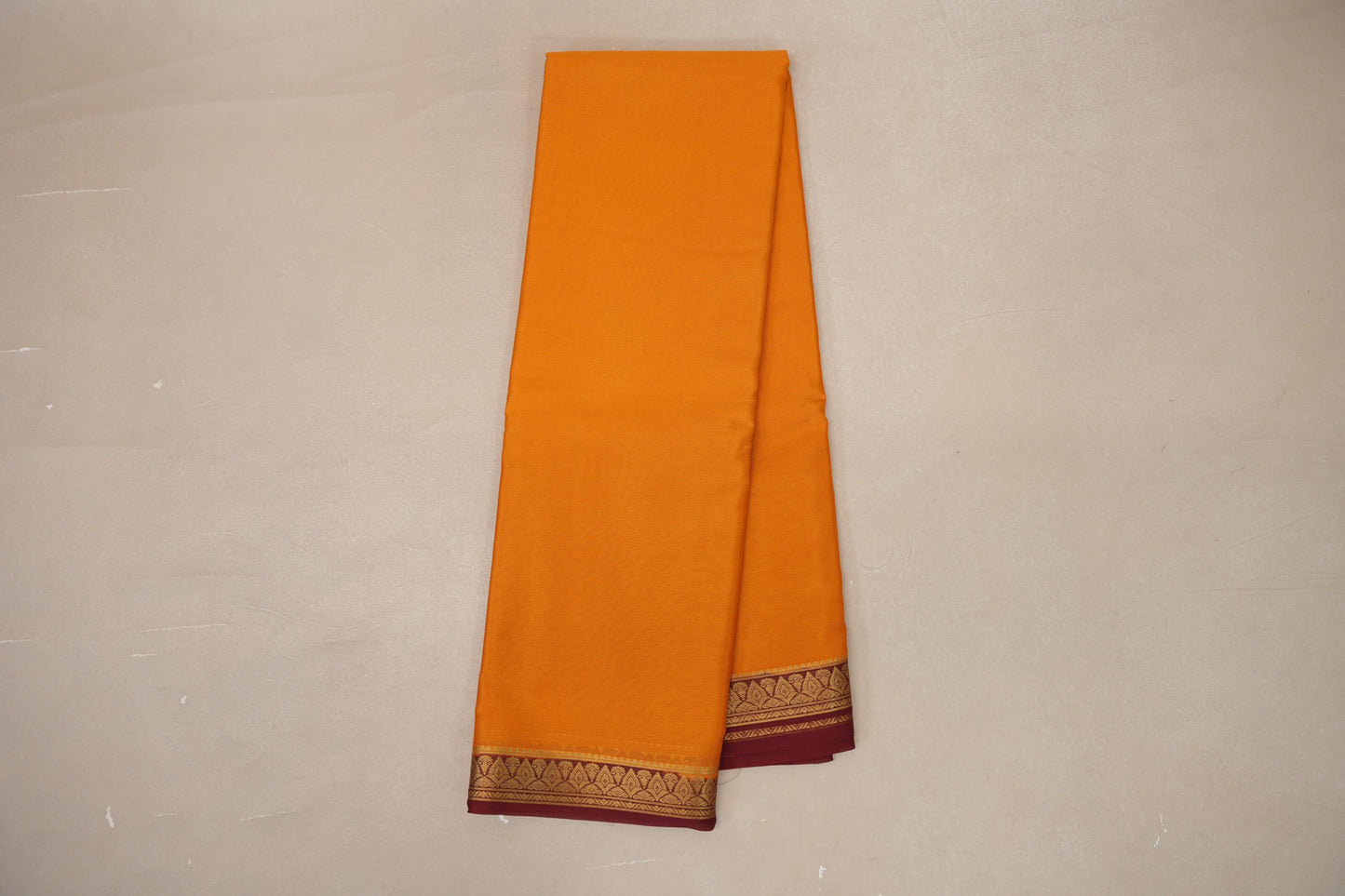 Mustard Orange with Maroon Borders Mysore Silk Saree SS9030