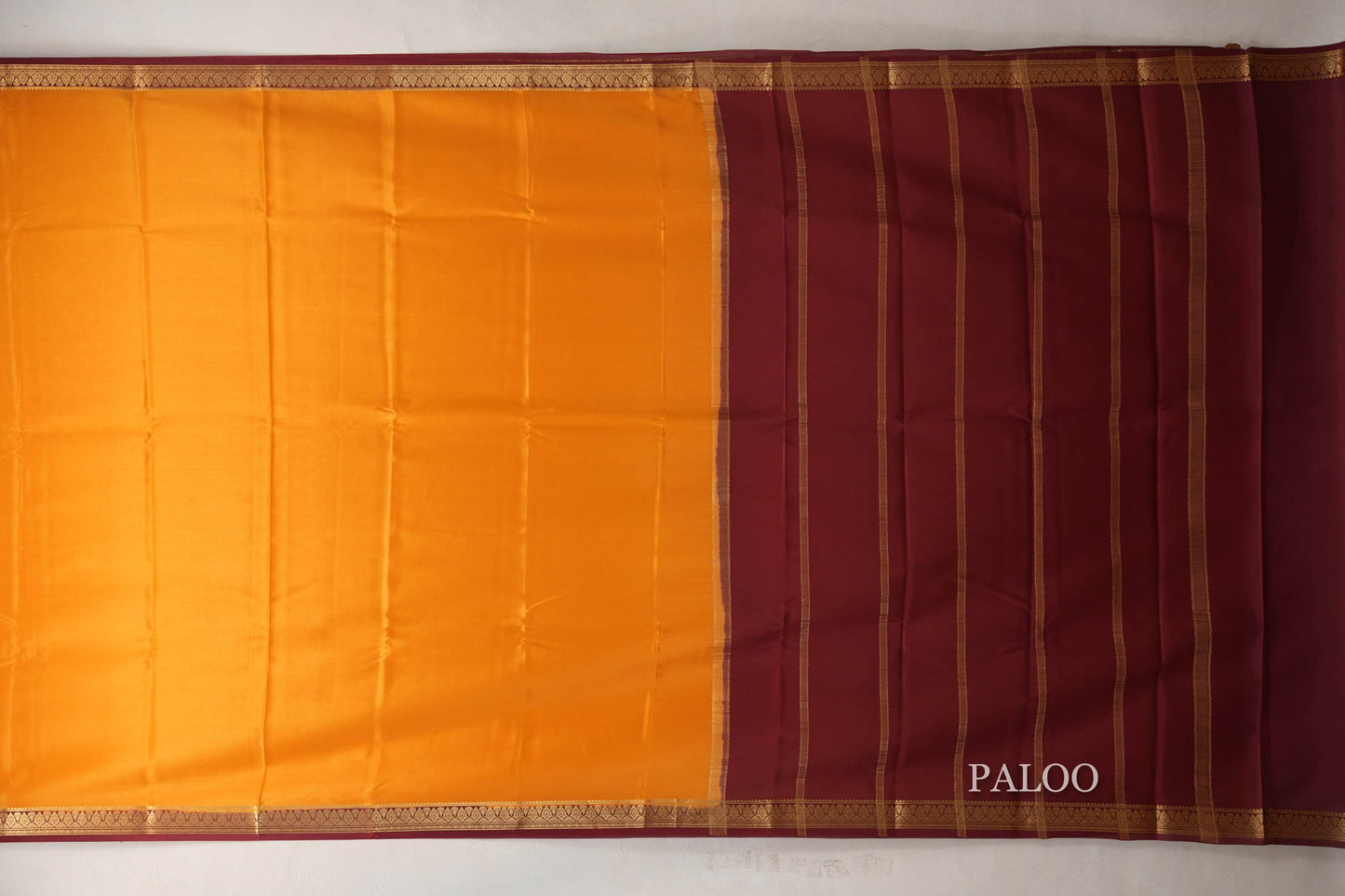 Mustard Orange with Maroon Borders Mysore Silk Saree SS9030