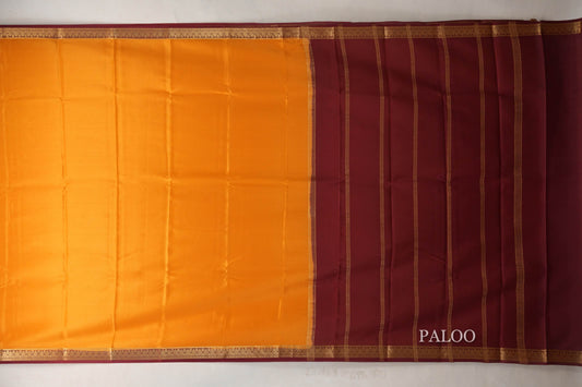 Mustard Orange with Maroon Borders Mysore Silk Saree SS9030