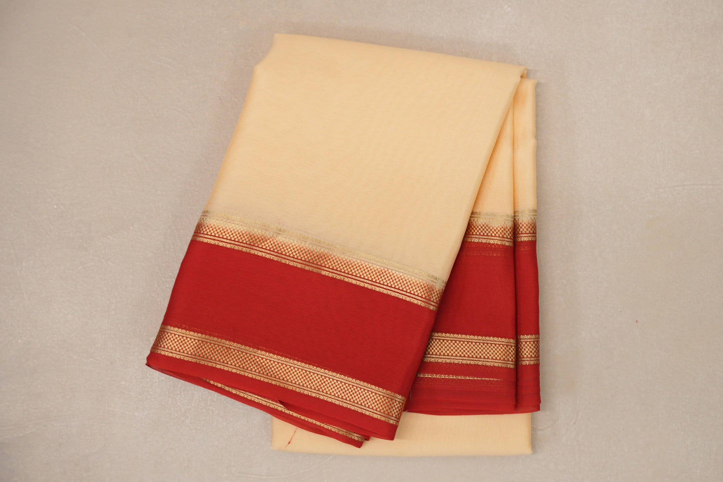 Light Yellow with Bright Red Borders Mysore Silk Saree SS9031
