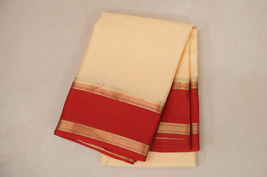 Light Yellow with Bright Red Borders Mysore Silk Saree SS9031