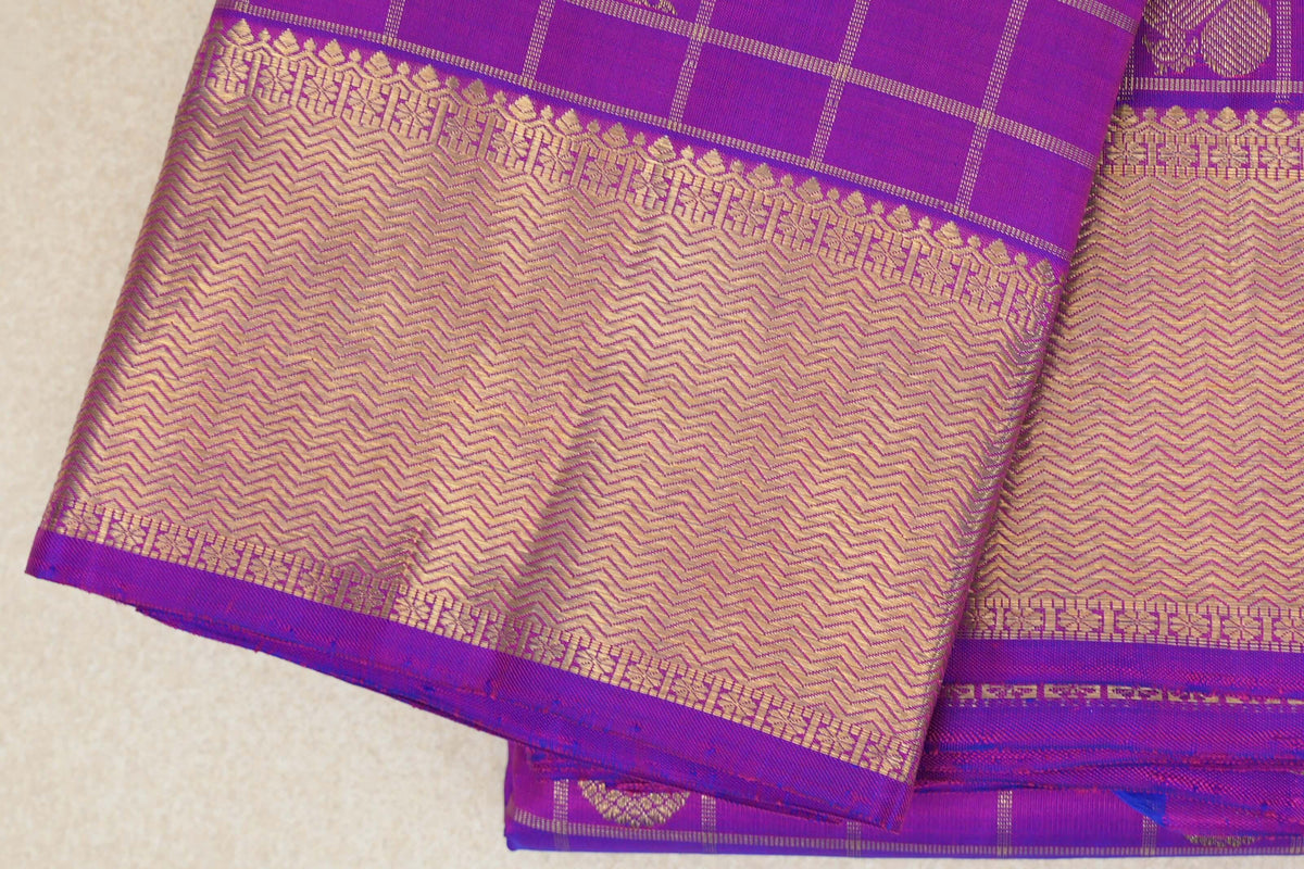 Violet Purple with Zari Checks Vintage Heirloom Kanjivaram Silk Saree border