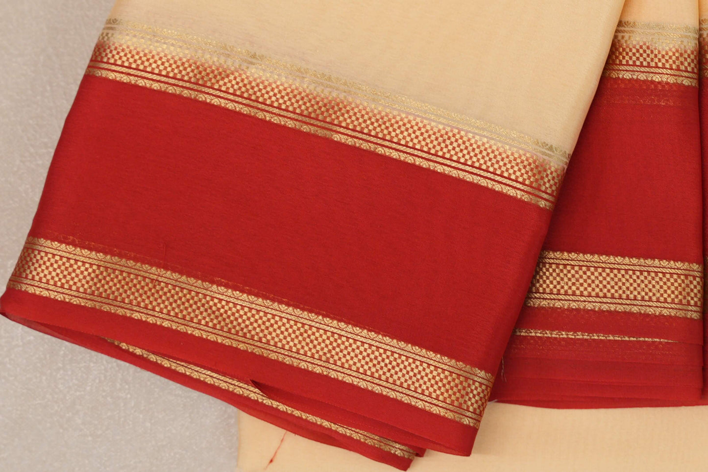 Light Yellow with Bright Red Borders Mysore Silk Saree SS9031