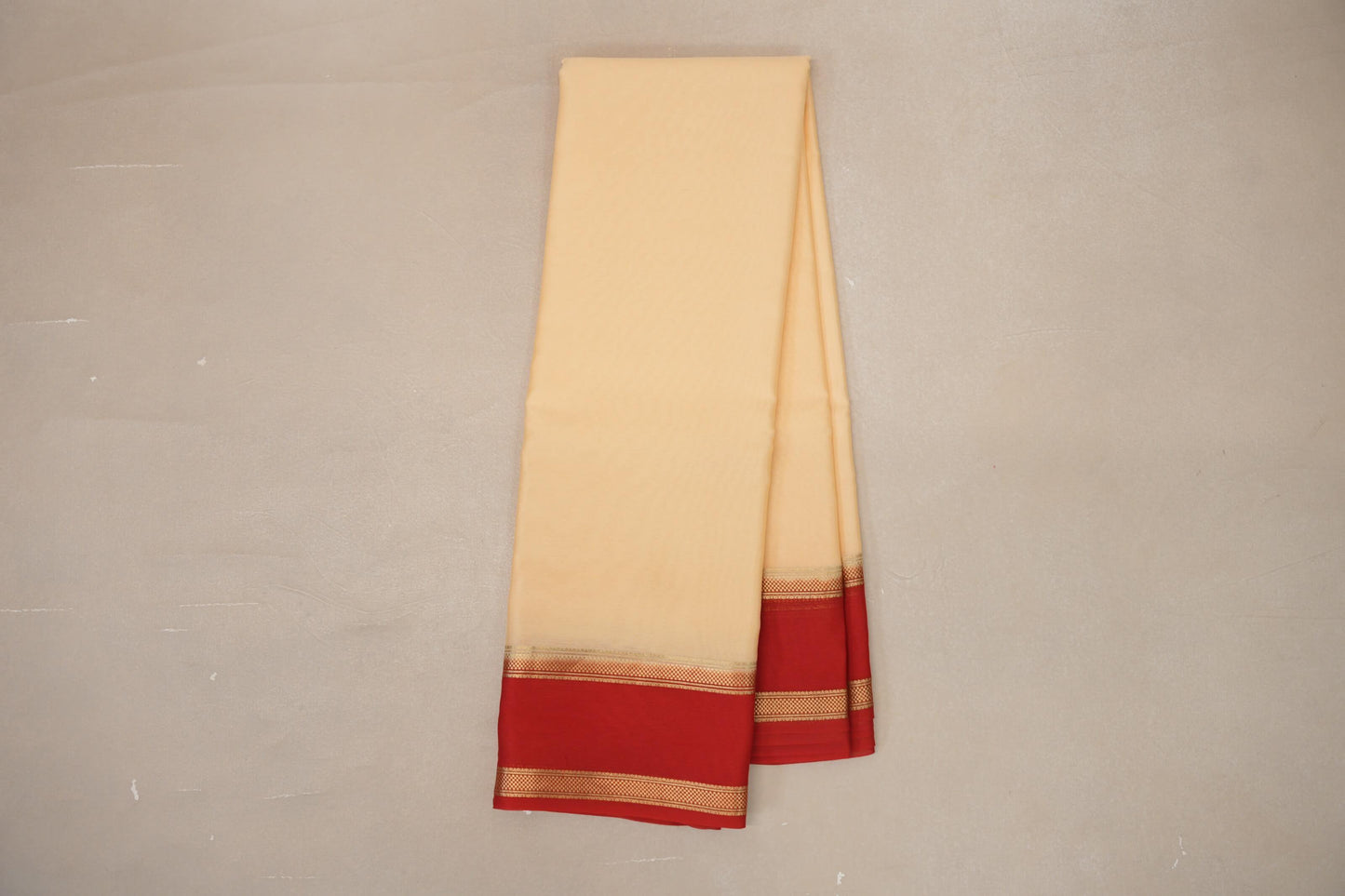 Light Yellow with Bright Red Borders Mysore Silk Saree SS9031