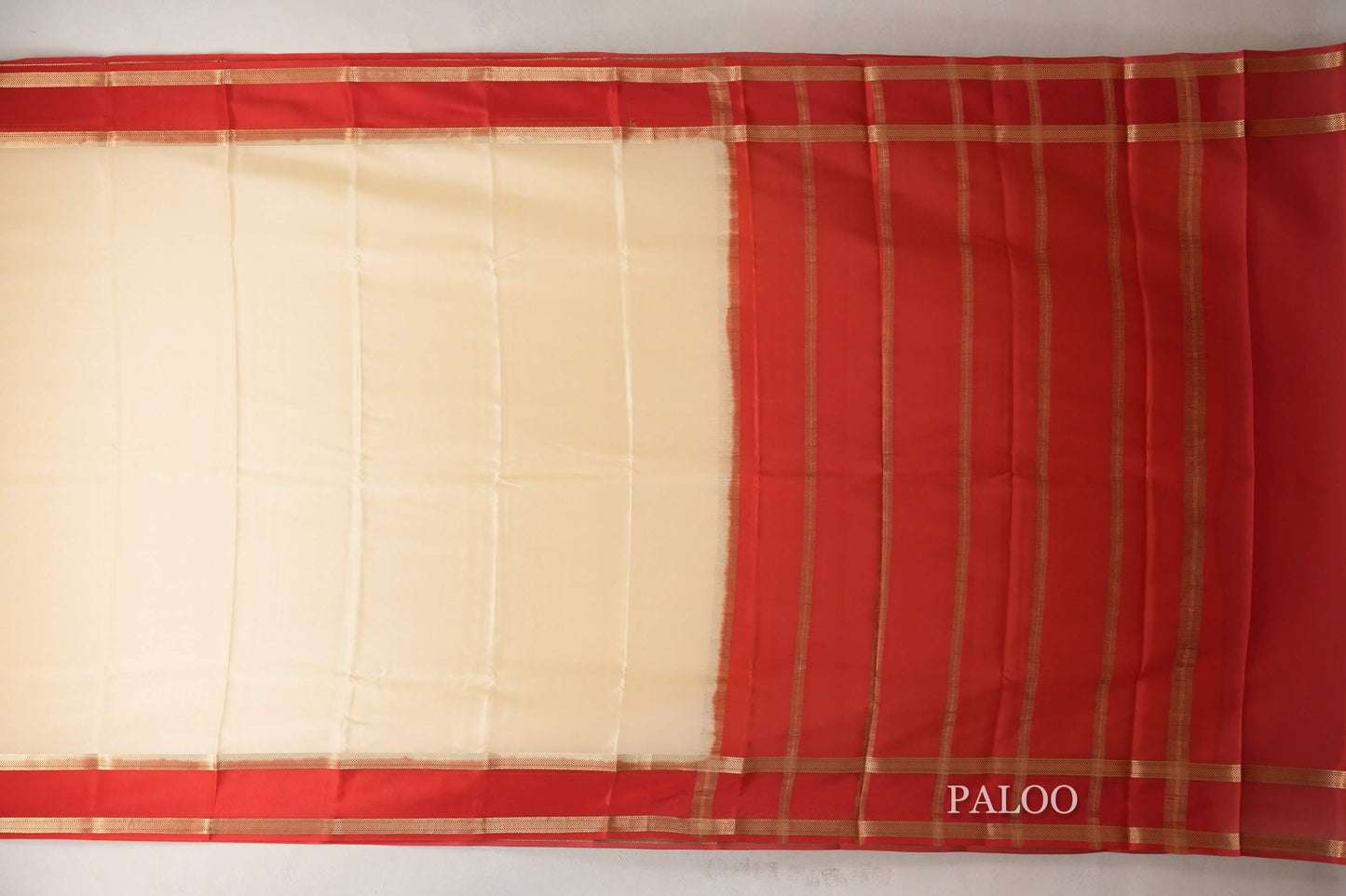 Light Yellow with Bright Red Borders Mysore Silk Saree SS9031