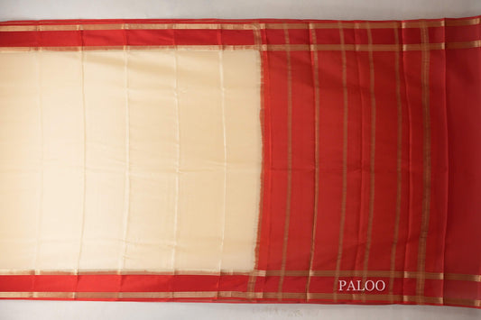 Light Yellow with Bright Red Borders Mysore Silk Saree SS9031