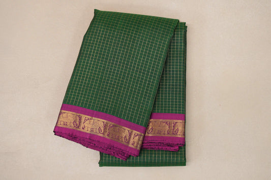Bottle Green with Dark Magenta Borders Vintage Heirloom Kanjivaram Silk Saree SS9032