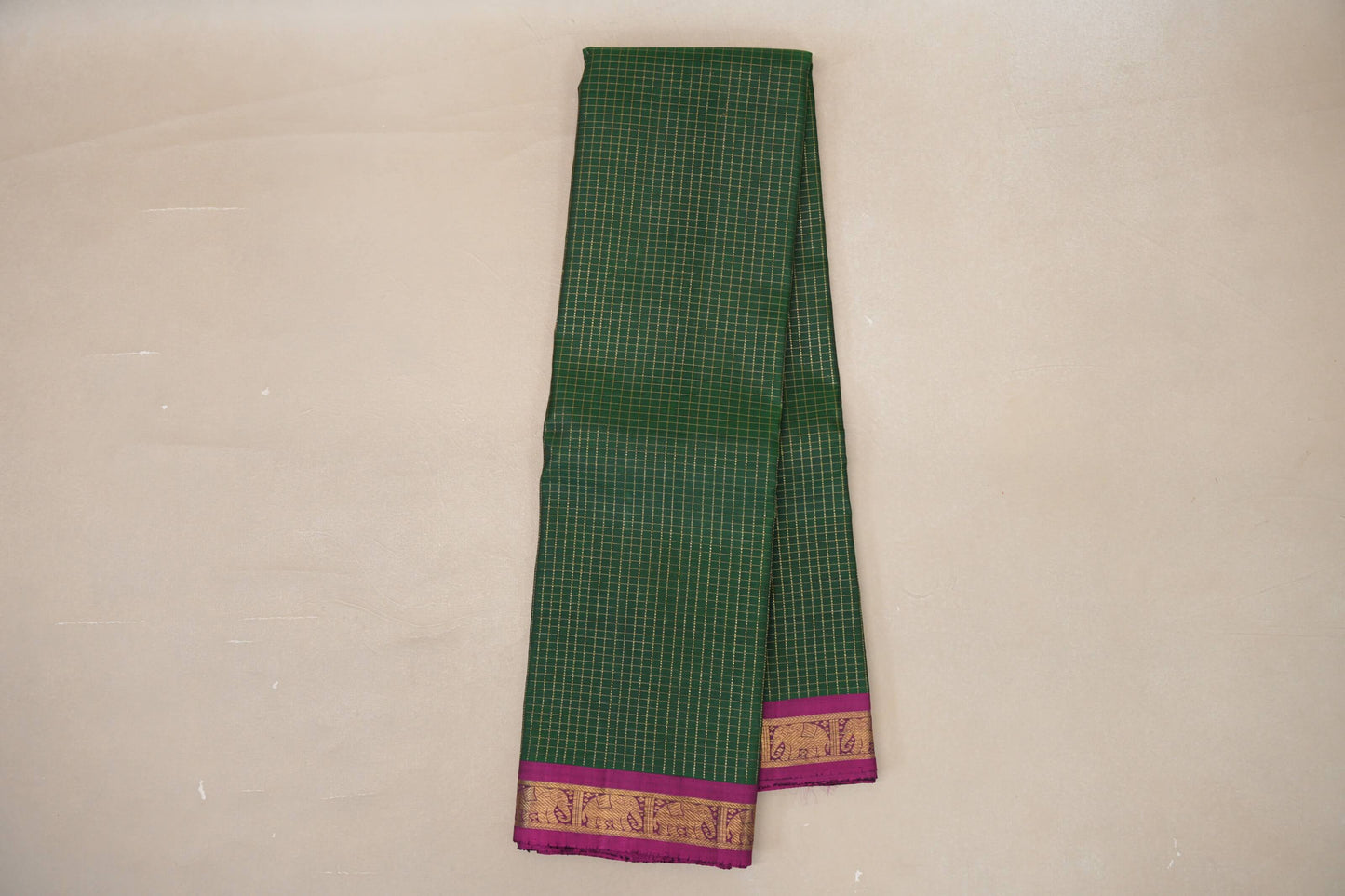 Bottle Green with Dark Magenta Borders Vintage Heirloom Kanjivaram Silk Saree SS9032
