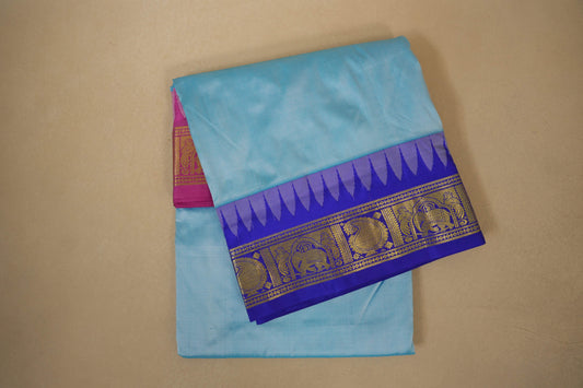 Sky blue ten yards madisar silk saree