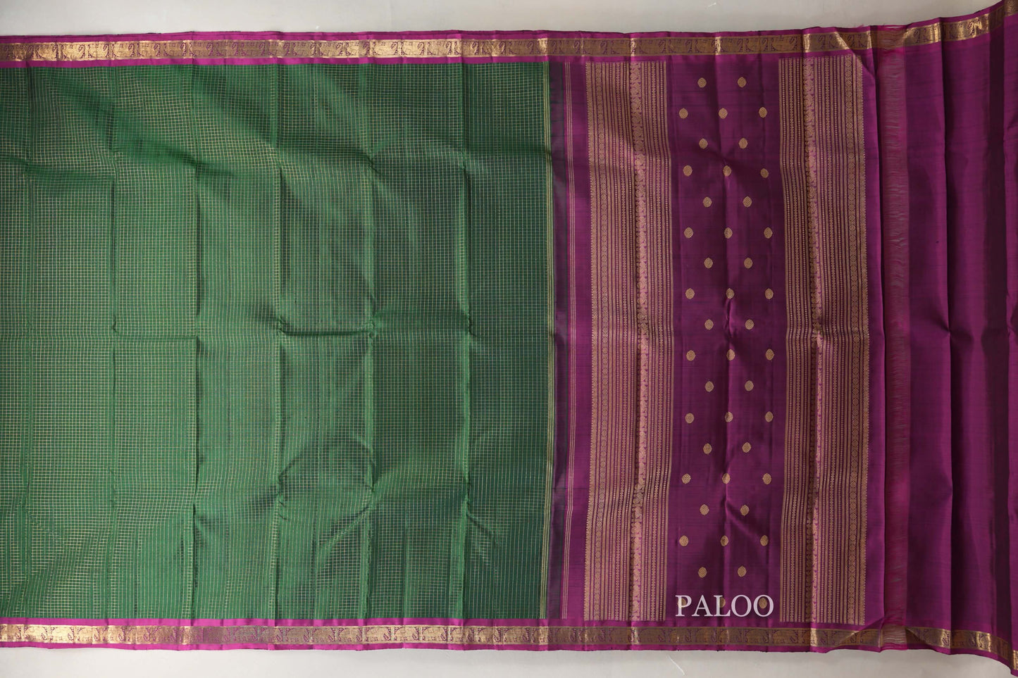 Bottle Green with Dark Magenta Borders Vintage Heirloom Kanjivaram Silk Saree SS9032