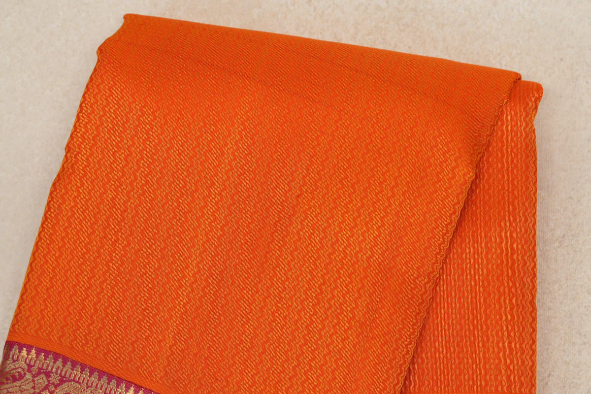 Fanta Orange with Pink Borders Vintage Heirloom Kanjivaram Silk Saree body