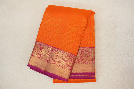 Fanta Orange with Pink Borders Vintage Heirloom Kanjivaram Silk Saree