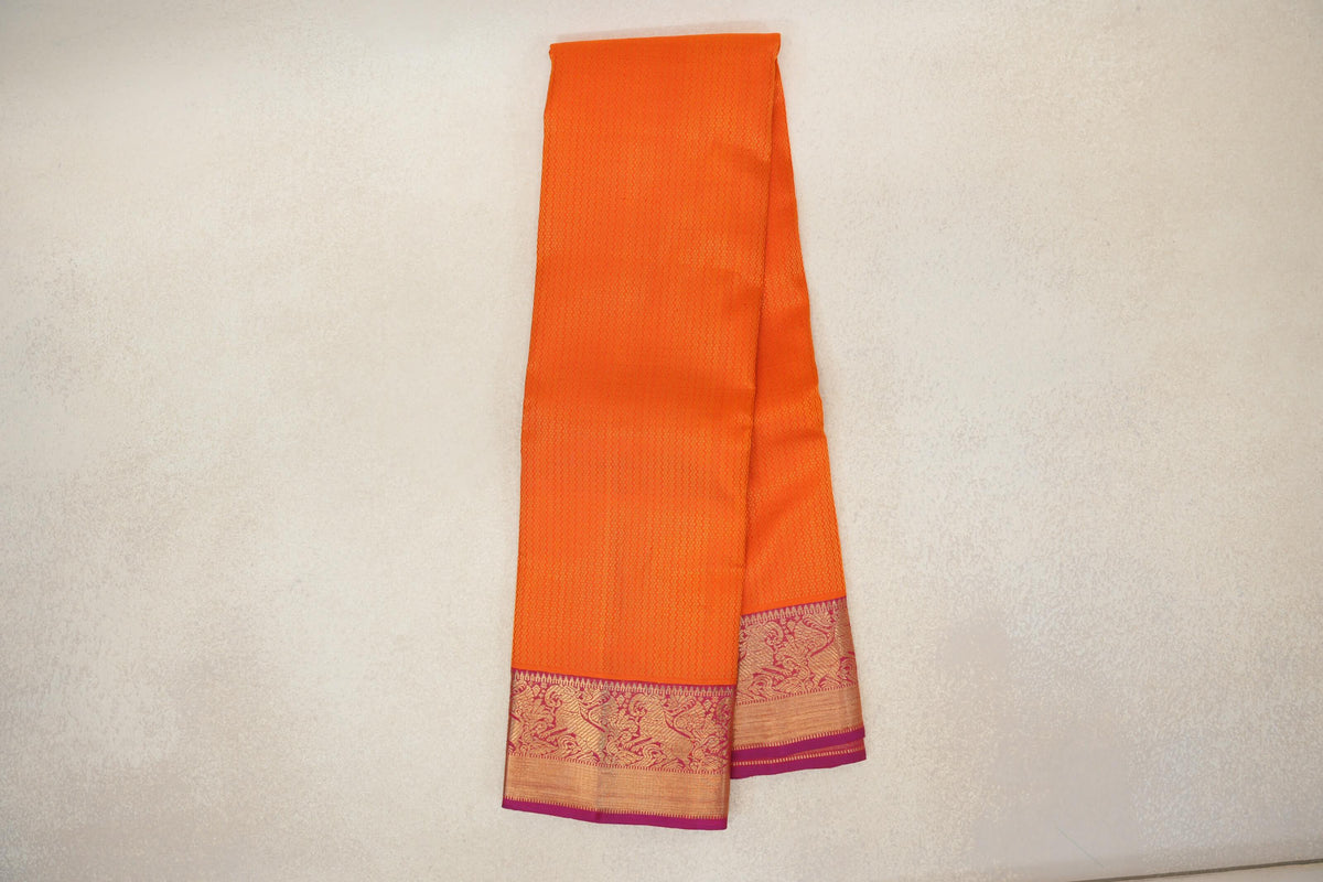 Online Fanta Orange with Pink Borders Vintage Heirloom Kanjivaram Silk Saree