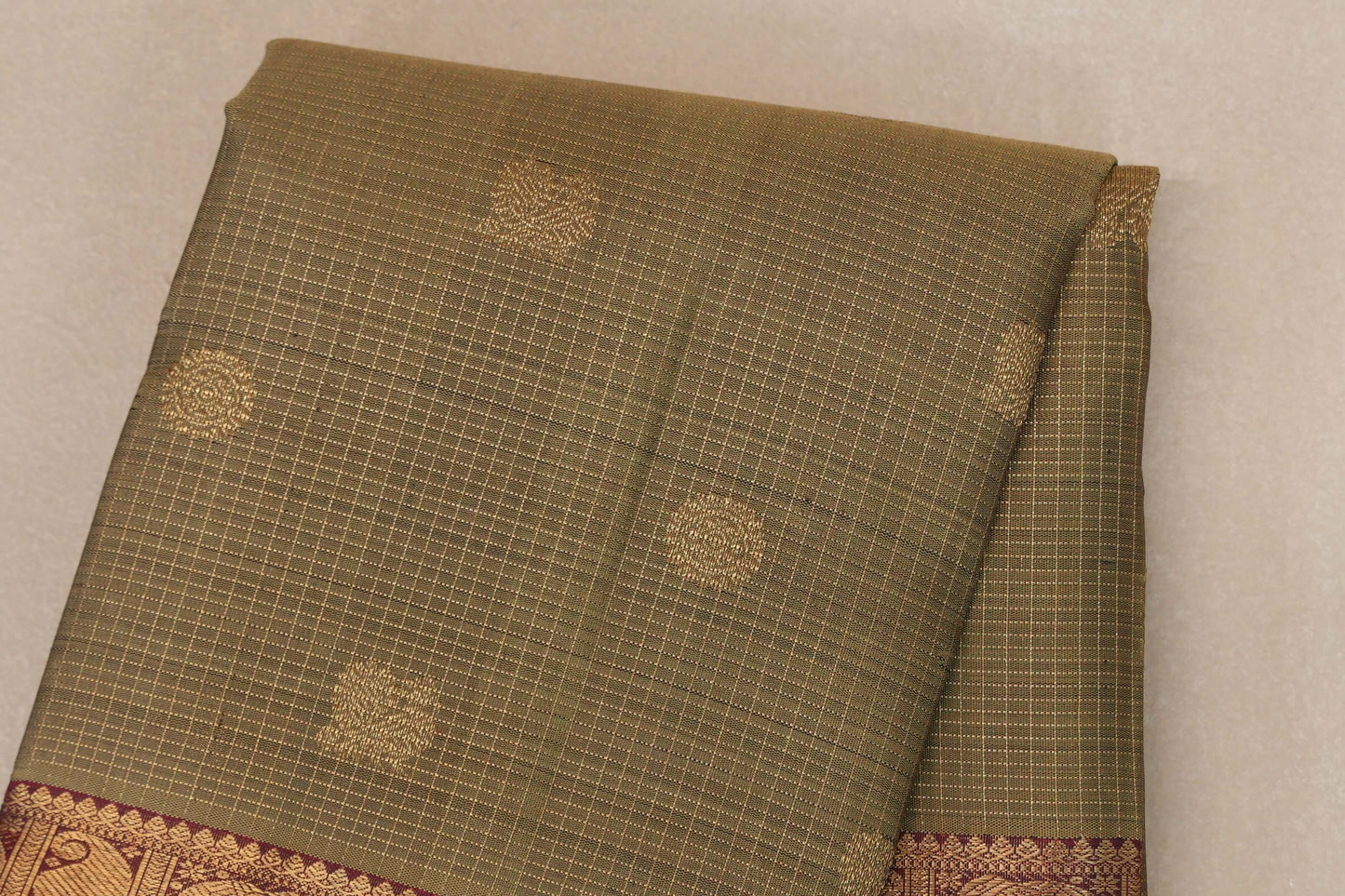 Olive Green with Deep Maroon Borders and Green Selvedge Vintage Heirloom Kanjivaram Silk Saree SS9035