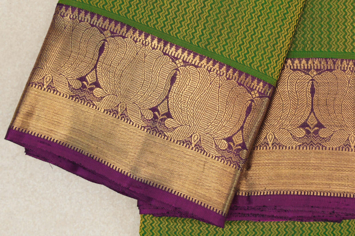 Leaf Green Vintage Heirloom Kanjivaram Silk Saree border