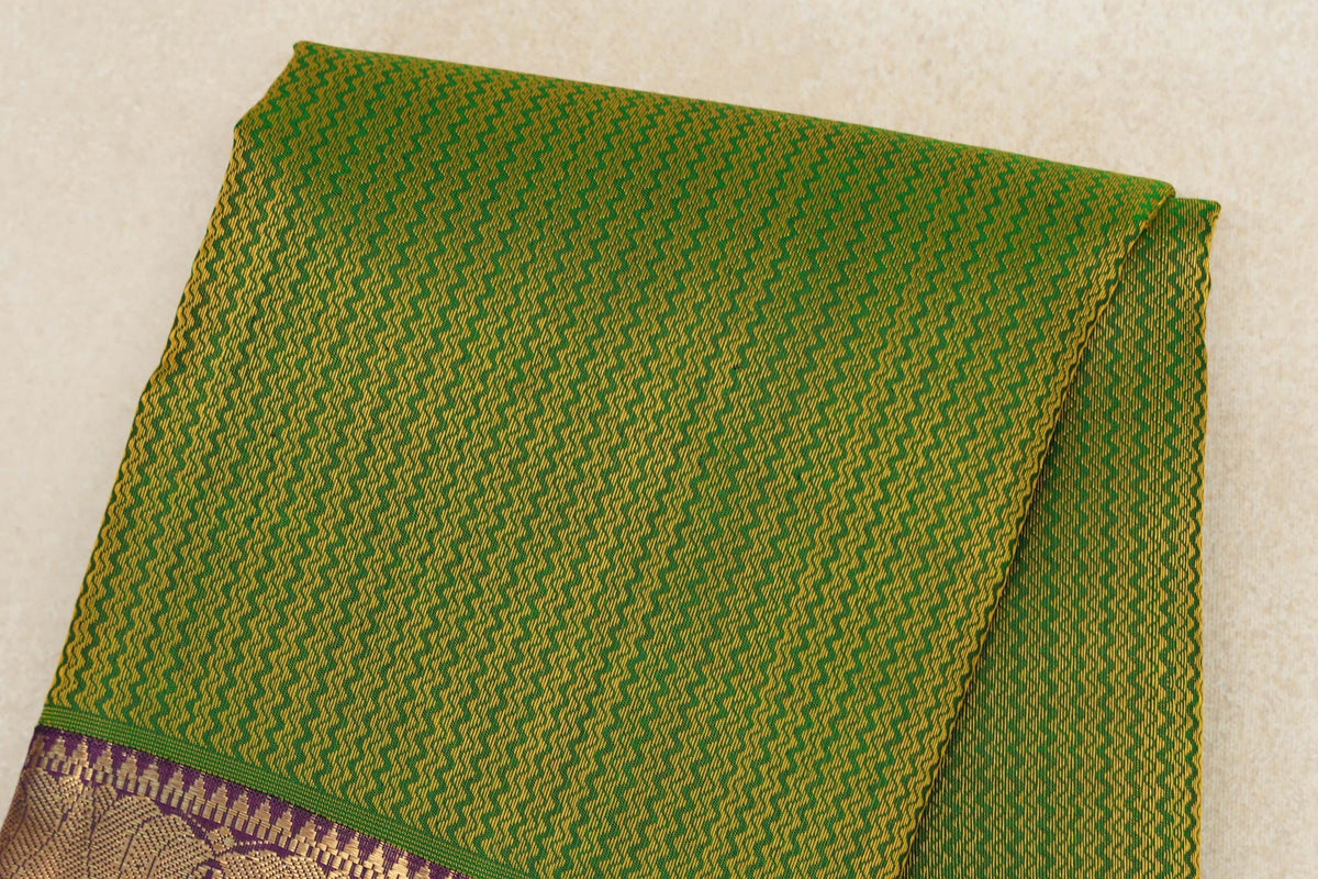 Leaf Green with Purple Borders Vintage Heirloom Kanjivaram Silk Saree body